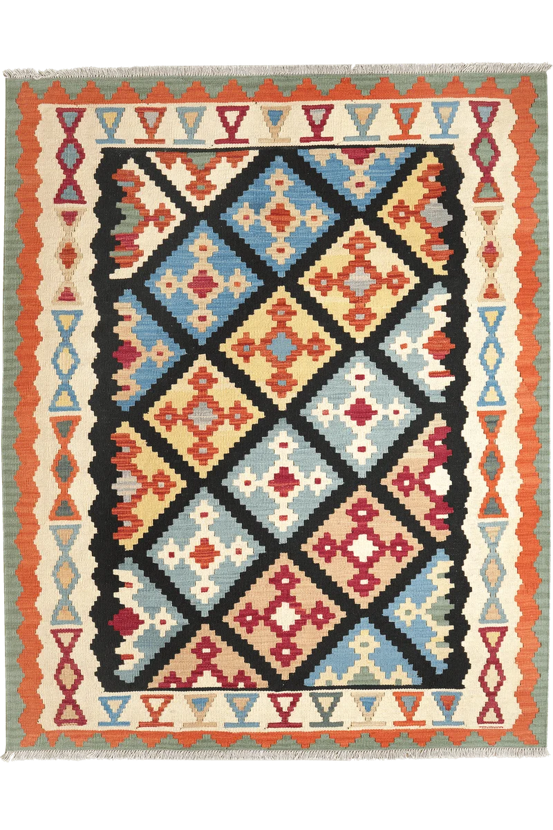 Kelim Gashgai · Handgewebt – Schwarz, 201x161 cm