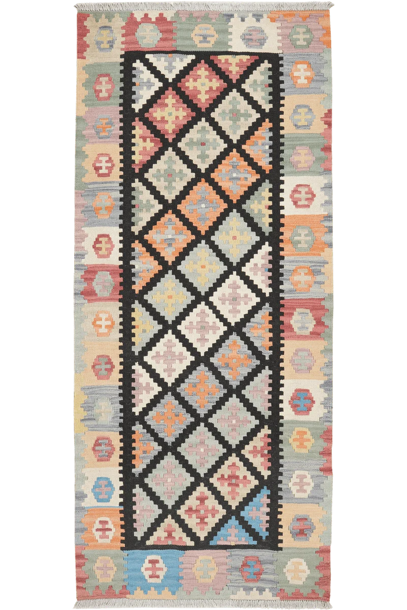 Kelim Gashgai · Handgewebt – Schwarz, 203x87 cm