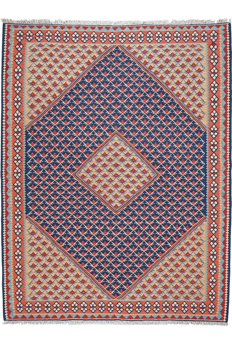 Kelim Senneh · Handgewebt – Blau, 195x152 cm