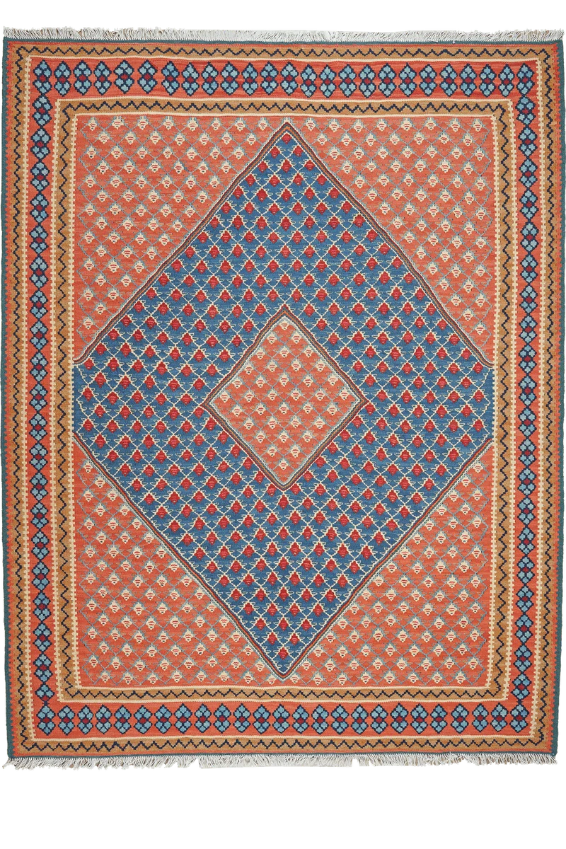 Kelim Senneh · Handgewebt – Blau, 198x154 cm