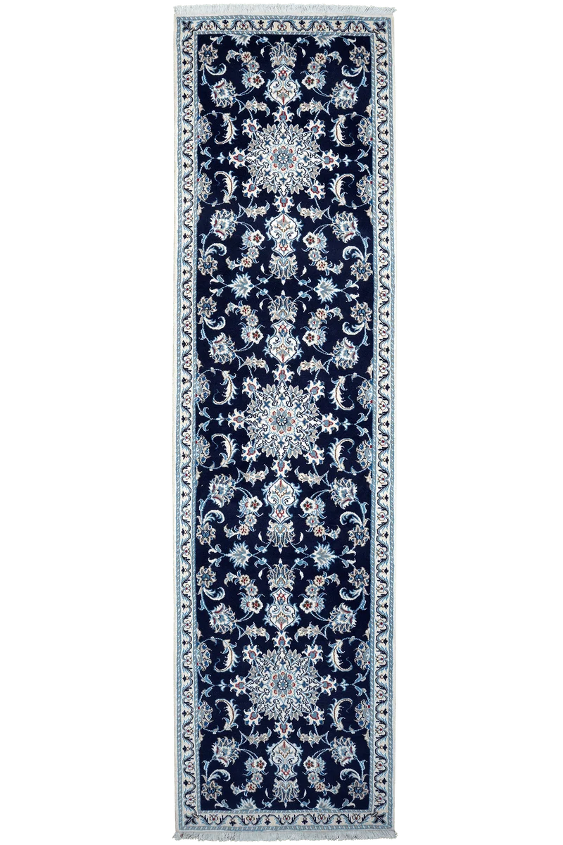 Nain 12La · Handgeknüpft – Blau, 290x77 cm