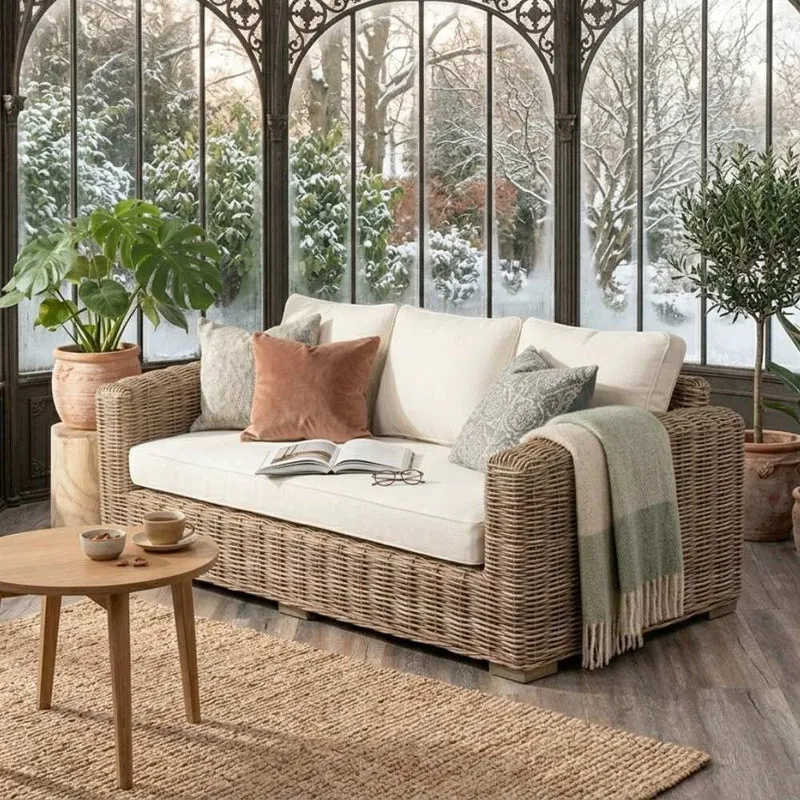 Gemütliches 3-Sitzer Lounge Sofa LIVING Rattan in Grey ca. 200cm