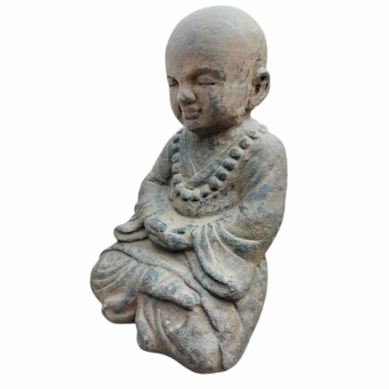 Buddha Figur PRAY 40cm Antik-Schwarz Zement Outdoor-Deko