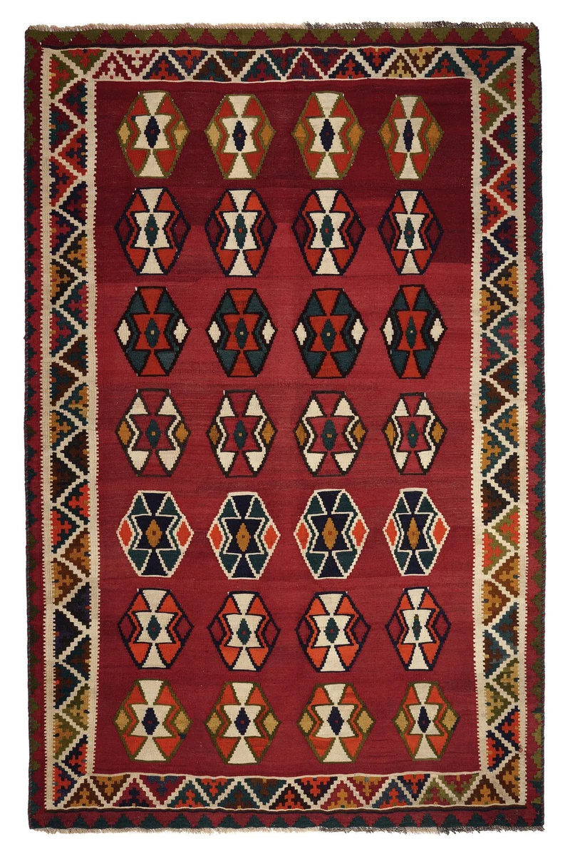 Kelim Gashgai Old · Handgewebt – Rot, 232x147 cm