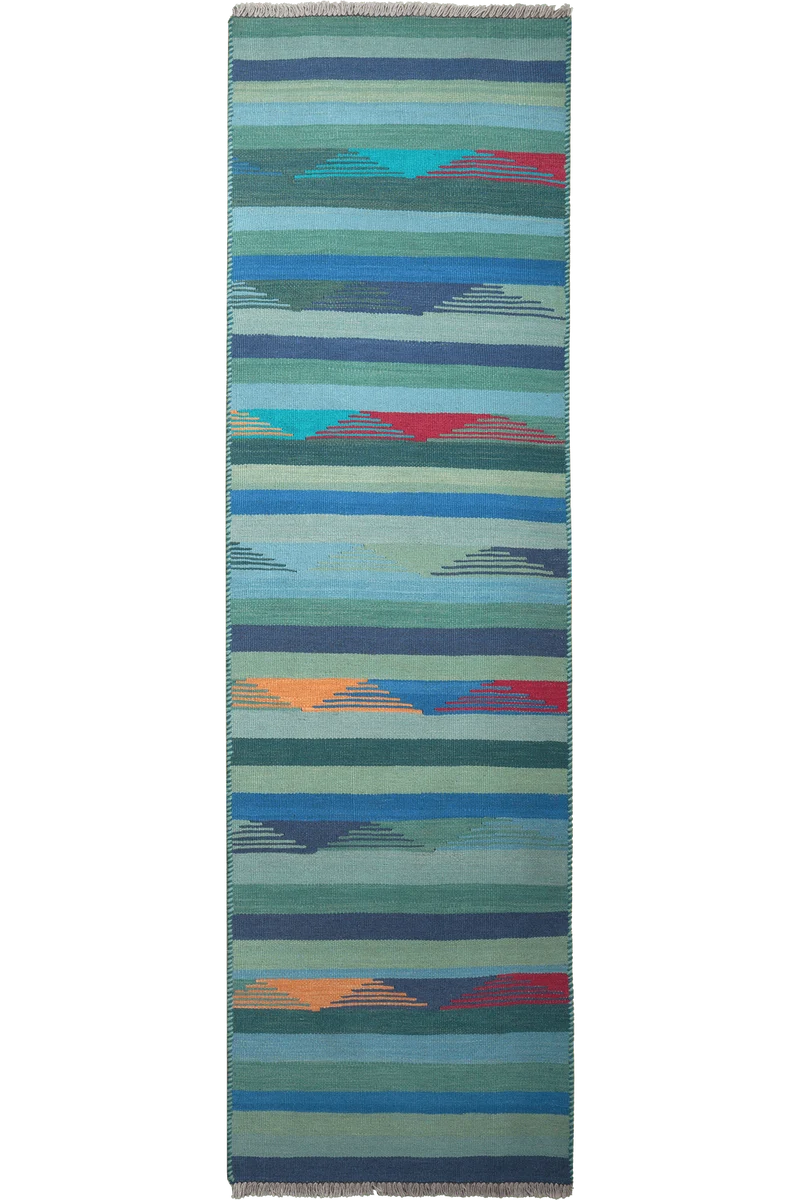 Kelim Gashgai · Handgewebt – Blau, 254x73 cm