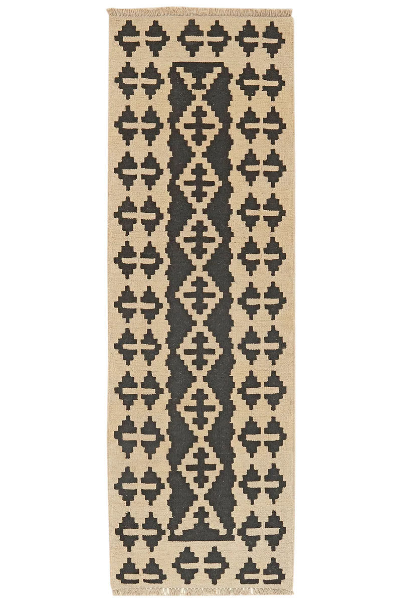 Kelim Gashgai · Handgewebt – Schwarz, 198x64 cm