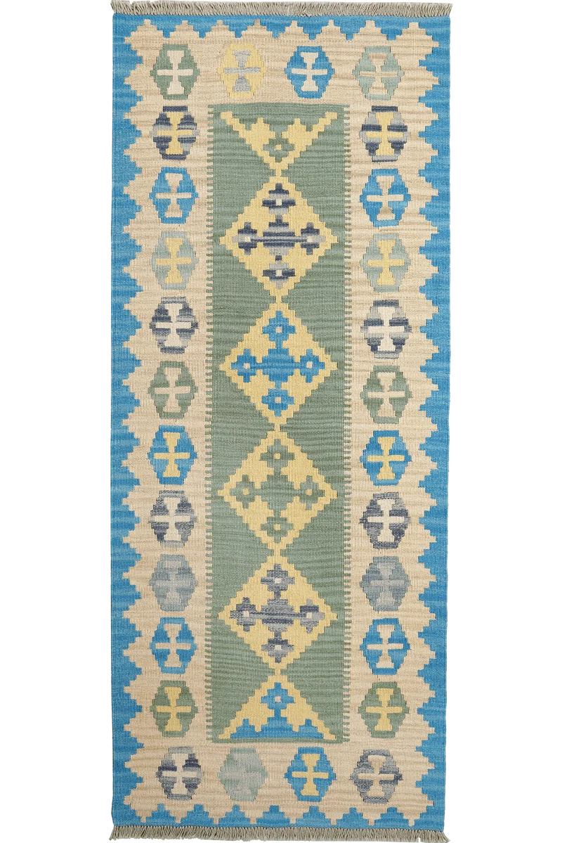 Kelim Gashgai · Handgewebt – Grün, 201x84 cm