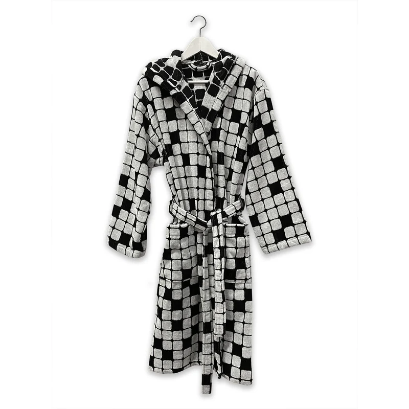 Accappatoio con Cappuccio in Cotone Chessboard Carrara Moderno