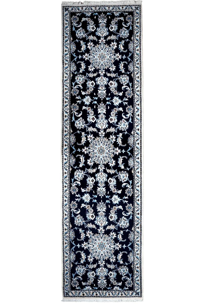 Nain 12La · Handgeknüpft – Blau, 289x75 cm