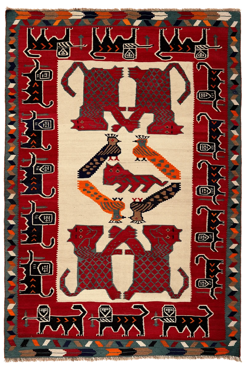 Kelim Gashgai Old · Handgewebt – Beige, 221x151 cm