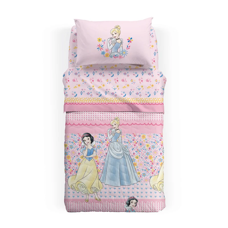 Copriletto Trapuntato in Cotone Princess Romance Cartoons Ragazza