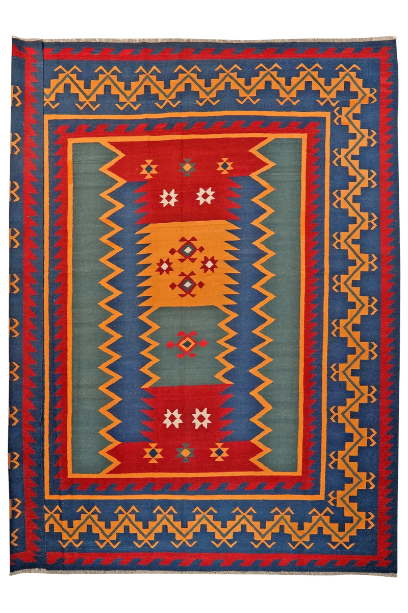 Kelim Gashgai · Handgewebt – Bunt, 399x325 cm