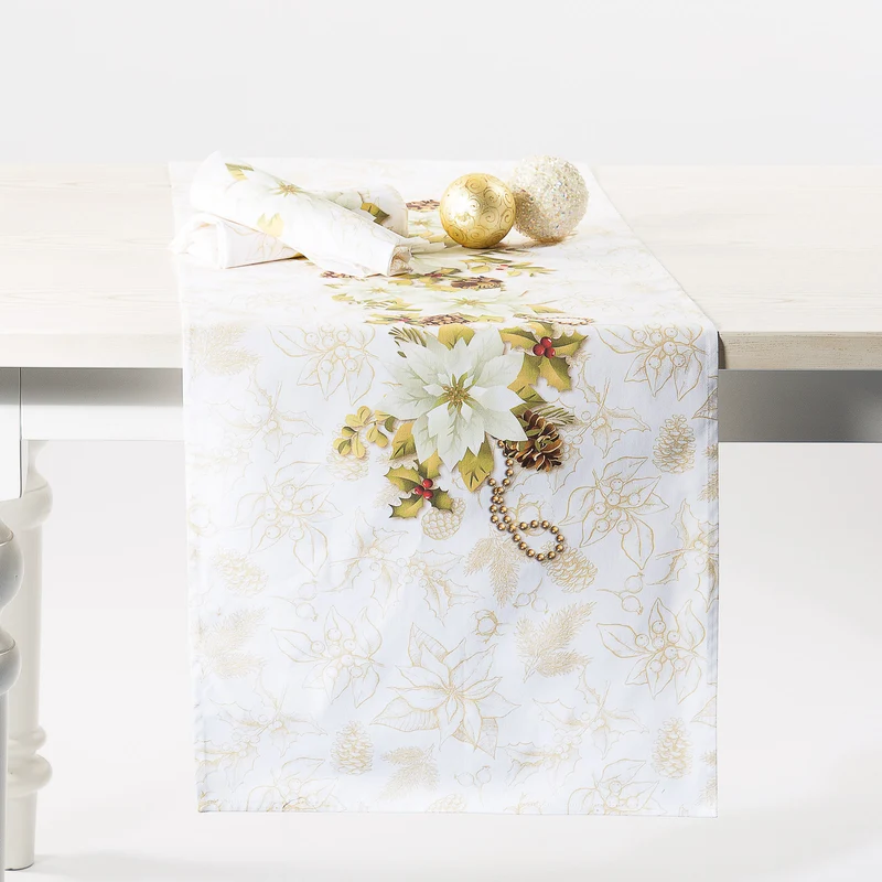 Runner tavola stella bianca Floreale in Cotone