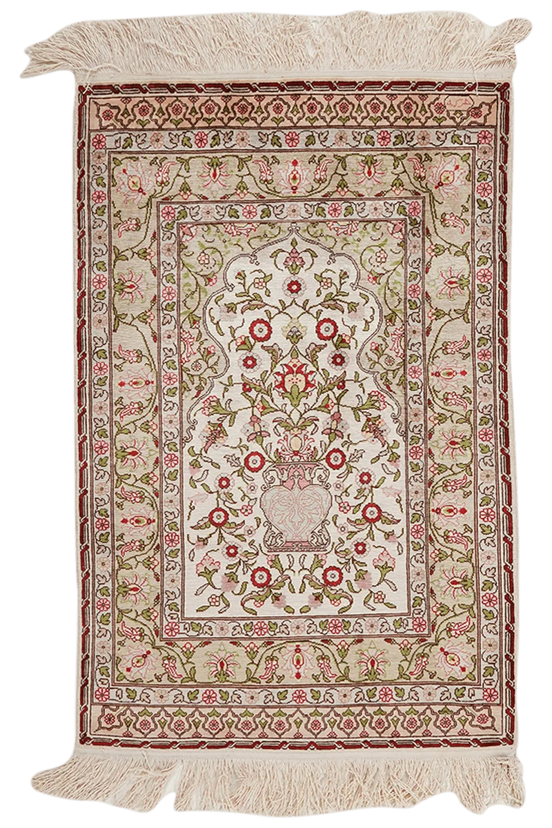 Hereke-Seide · Handgeknüpft – Beige, 91x60 cm
