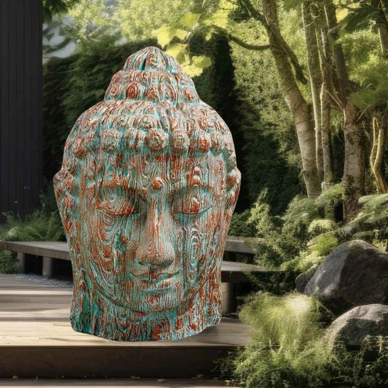 Exklusiver Buddha Kopf BESAR ca. H110cm kupfer-grün Outdoor Indoor