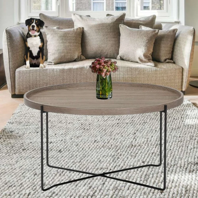 Moderner Couchtisch GRIGIO 74cm hellgrau Eichen-Optik Metallgestell