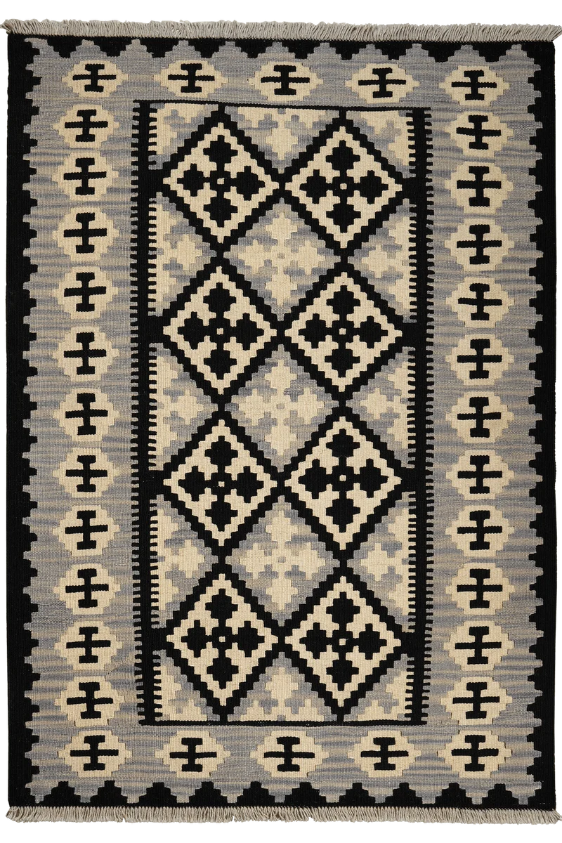 Kelim Gashgai · Handgewebt – Schwarz, 160x112 cm
