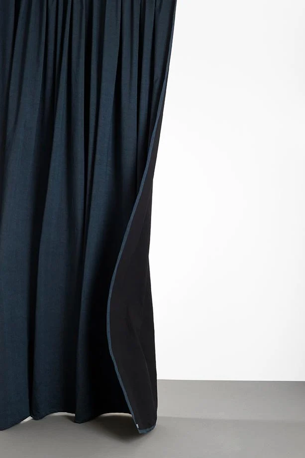Cotton & Linen Curtains "Belize" in Denim Blue & Black Colors