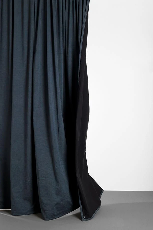 Cotton & Linen Curtains "Belize" in Blue & Black Colors
