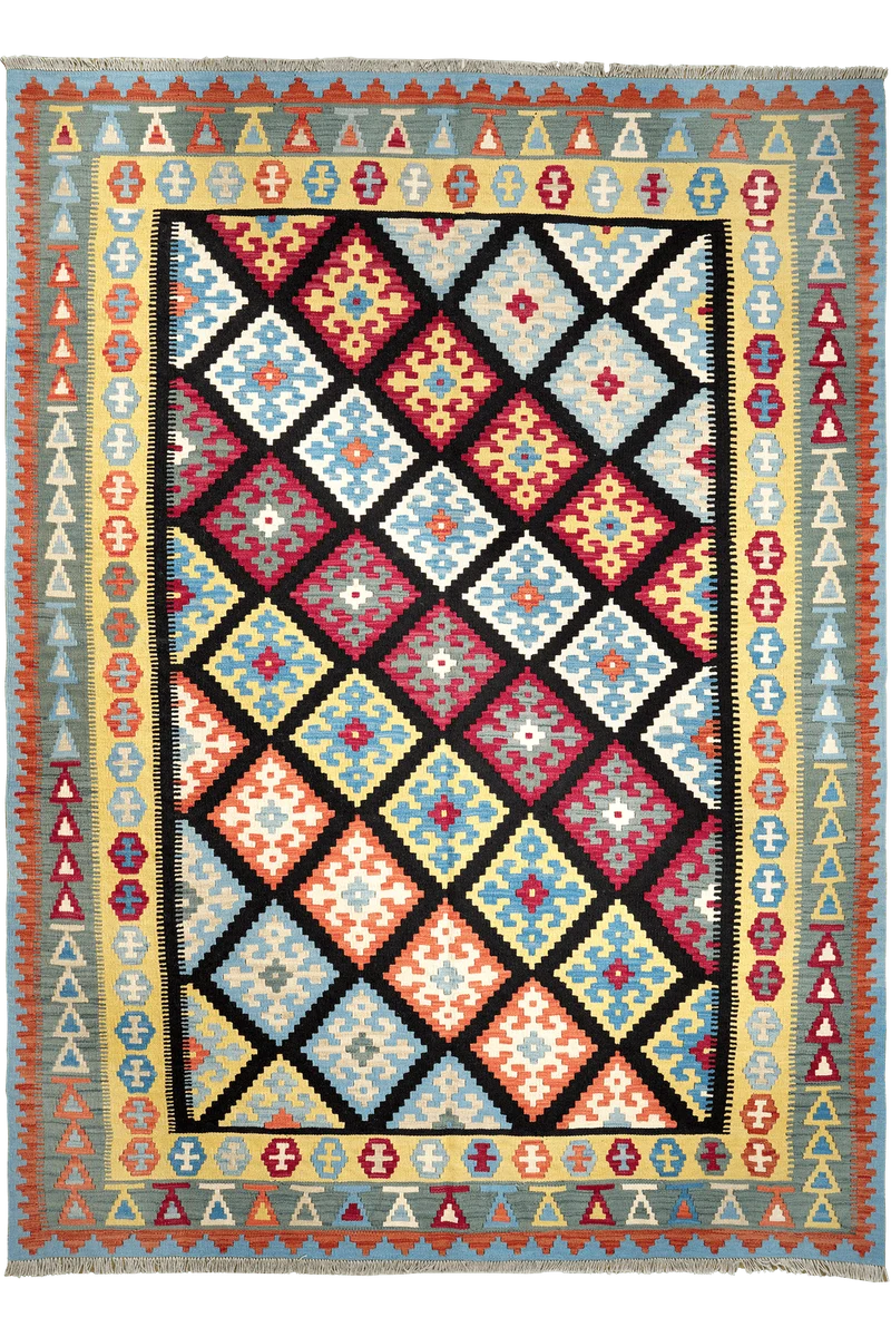 Kelim Gashgai · Handgewebt – Schwarz, 293x214 cm
