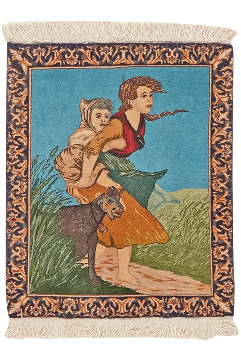 Tabriz Graphic · Handgeknüpft – Blau, 66x55 cm