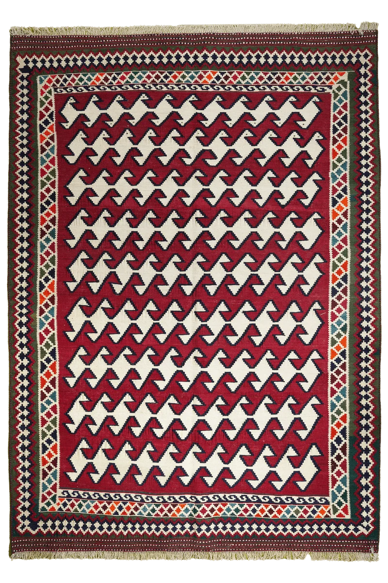 Kelim Gashgai Old · Handgewebt – Rot, 222x159 cm