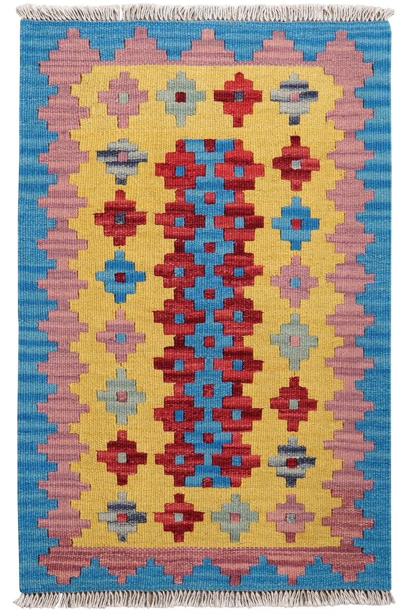 Kelim Gashgai · Handgewebt – Gelb, 96x62 cm