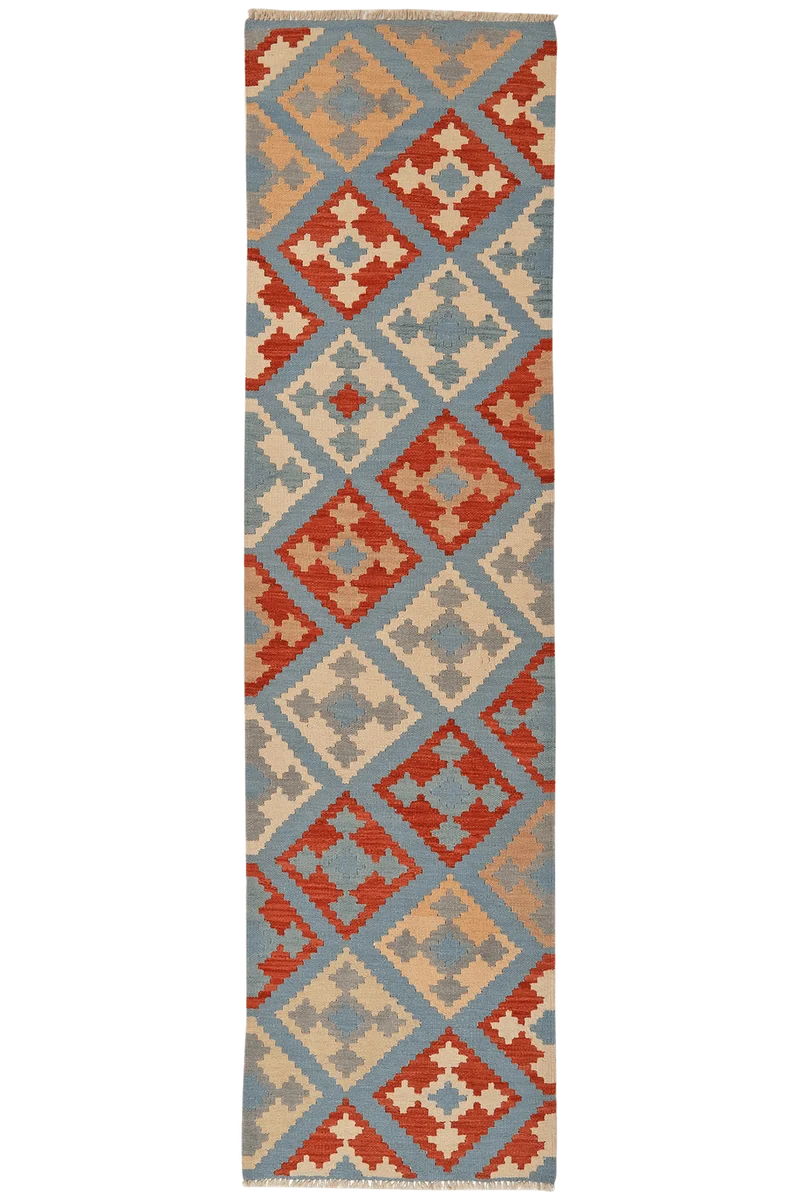 Kelim Gashgai · Handgewebt – Blau, 284x77 cm
