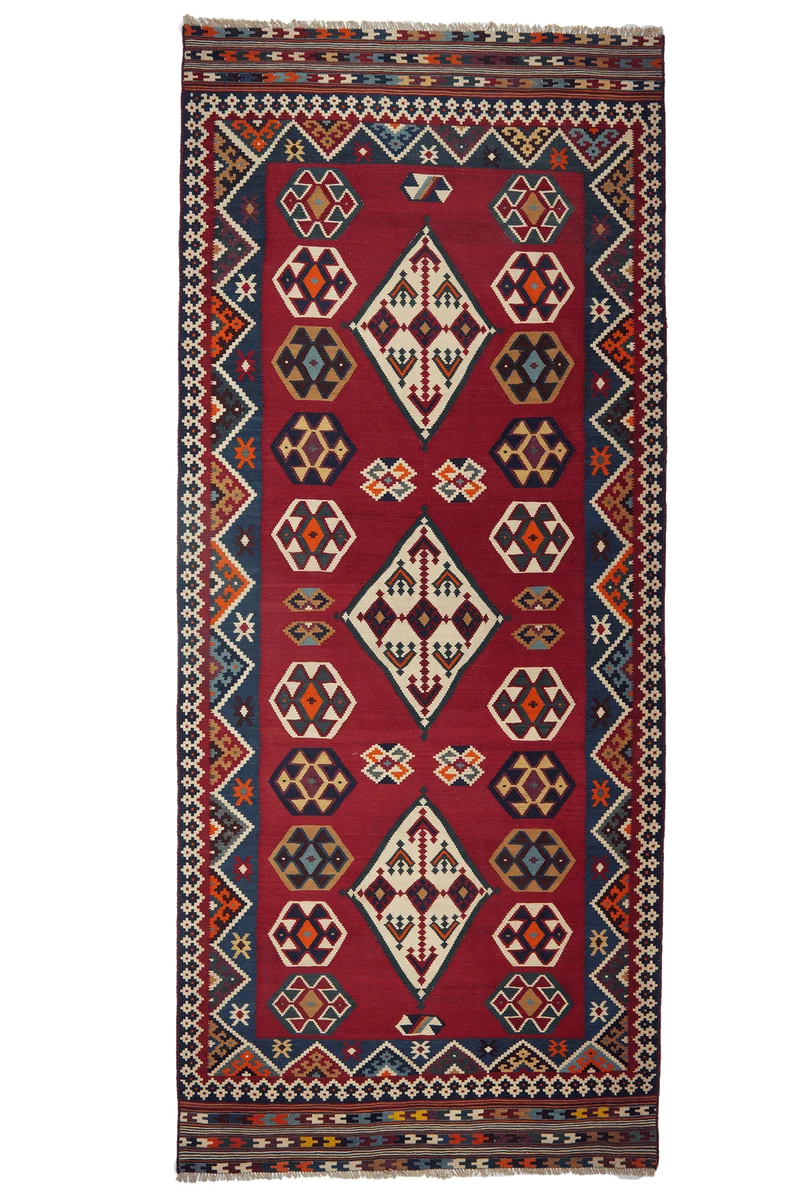 Kelim Gashgai Old · Handgewebt – Rot, 322x137 cm