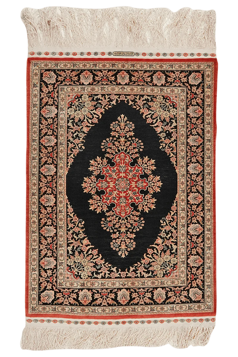 Hereke-Seide · Handgeknüpft – Blau, 90x64 cm