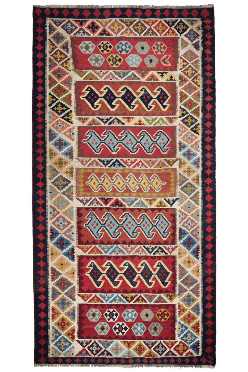 Kelim Gashgai Old · Handgewebt – Bunt, 318x162 cm
