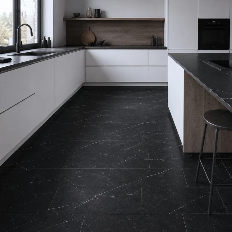 Klick Vinyl Fliesenoptik Dubai Dark Stone mit Schallschutz
