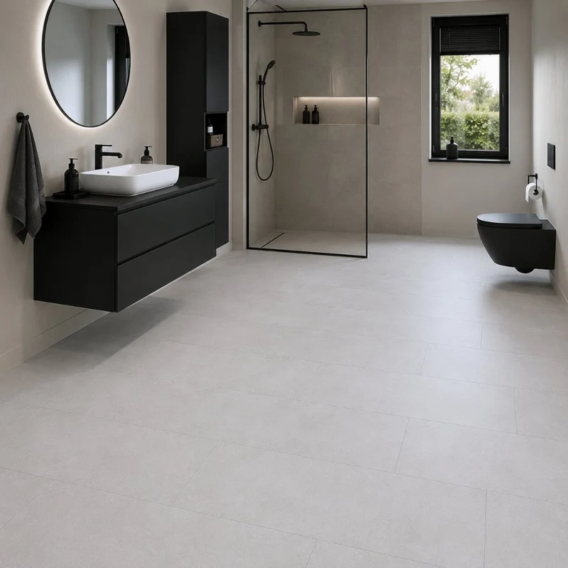 Klick Vinylboden Fliesenoptik Beton hell