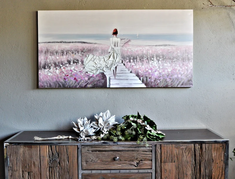Leinwandbild Frau auf dem Weg zum Strand 70 x 140 cm