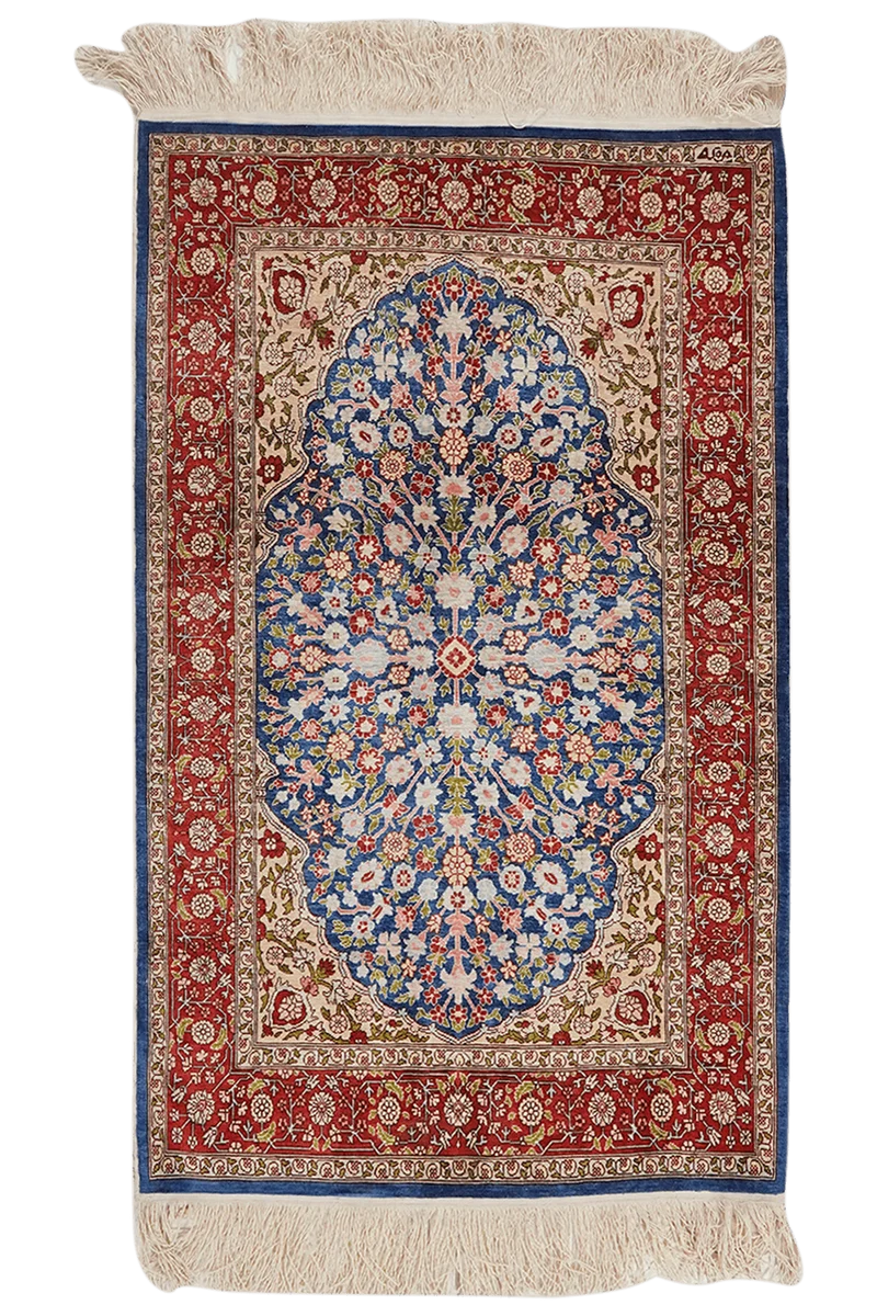 Hereke-Seide · Handgeknüpft – Blau, 104x67 cm