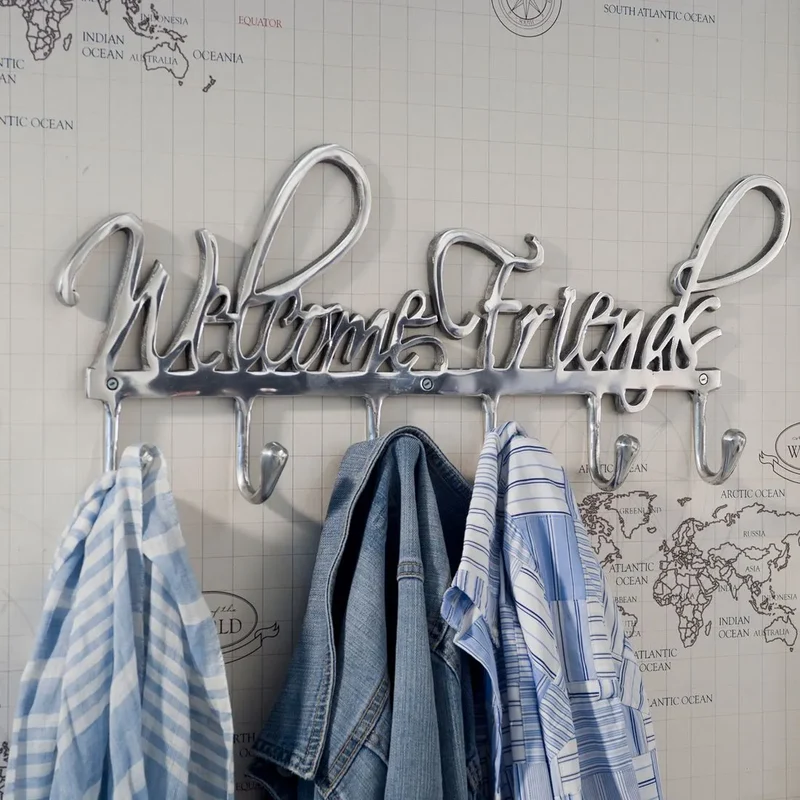 RM Garderobenhaken Welcome Friends Metall Silber