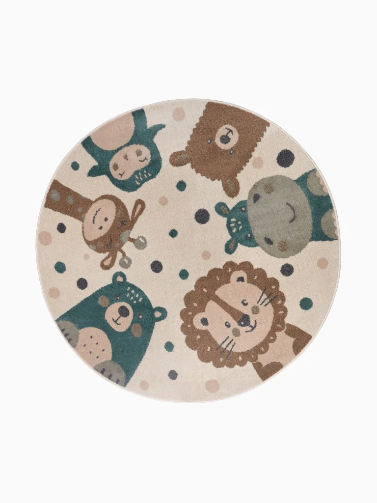 Kinderteppich Tiere Beige Rund