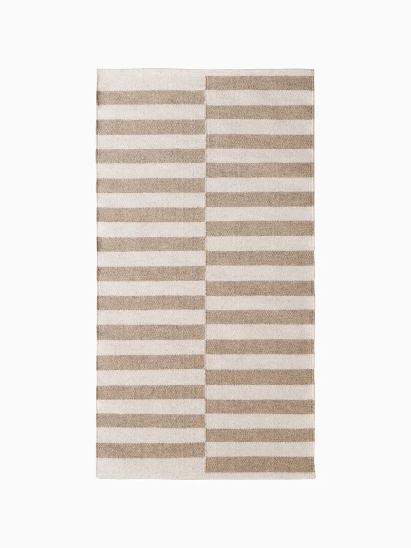 Handgefertigter Wollteppich Vika Beige Natur Weiß Gestreift