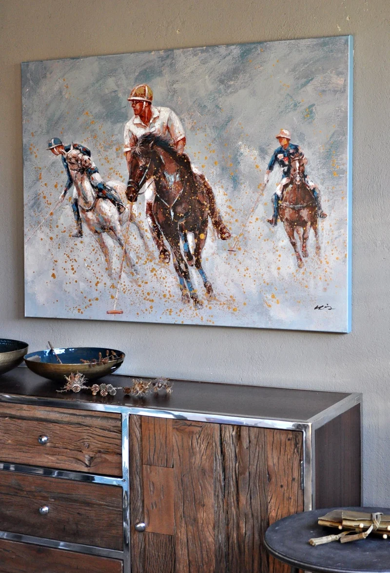 Leinwandbild gemalt Pferdebild Polo Spieler auf Pferd