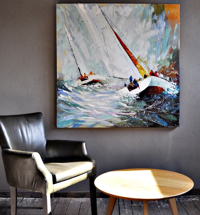 XXL Leinwand Bild Seglermannschaften im Wasserspecktakel 120 x 120 cm