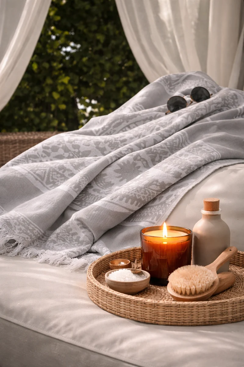 Strandtuch Mandala Grau-Weiß – Strandtuch aus 100% Baumwolle