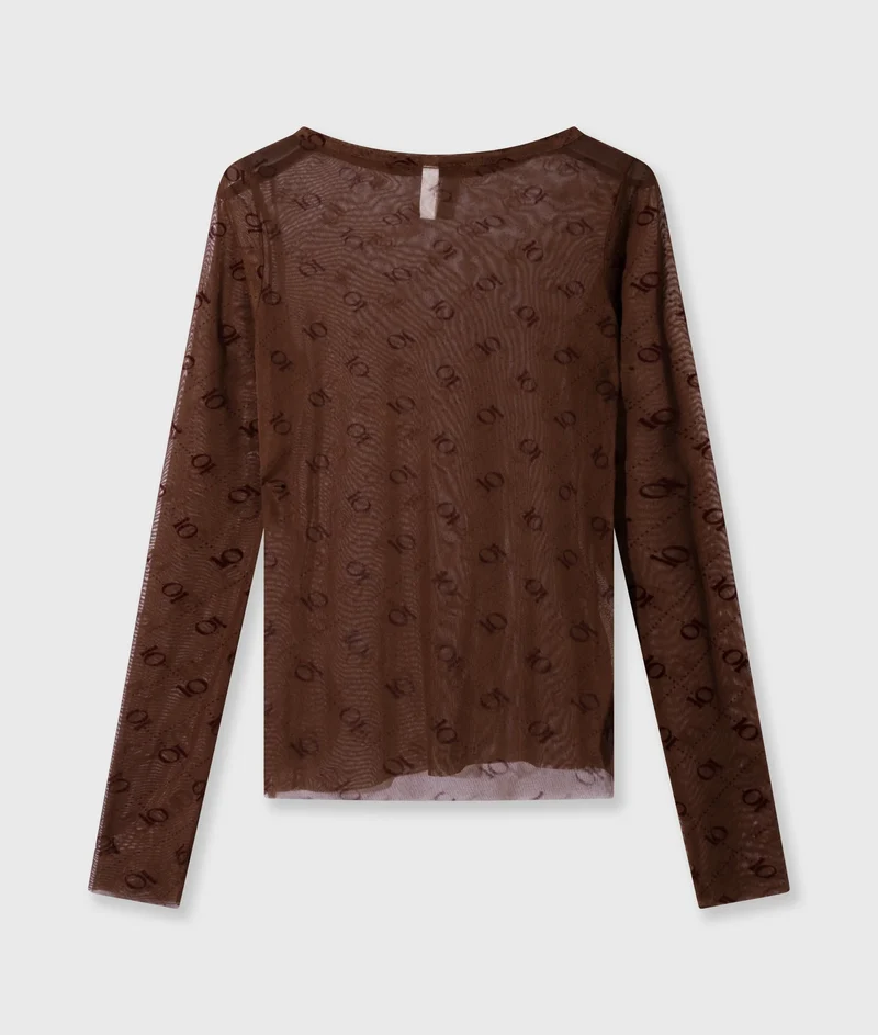10DAYS AMSTERDAM Mesh Long Sleeve Monogram - Dark Truffle