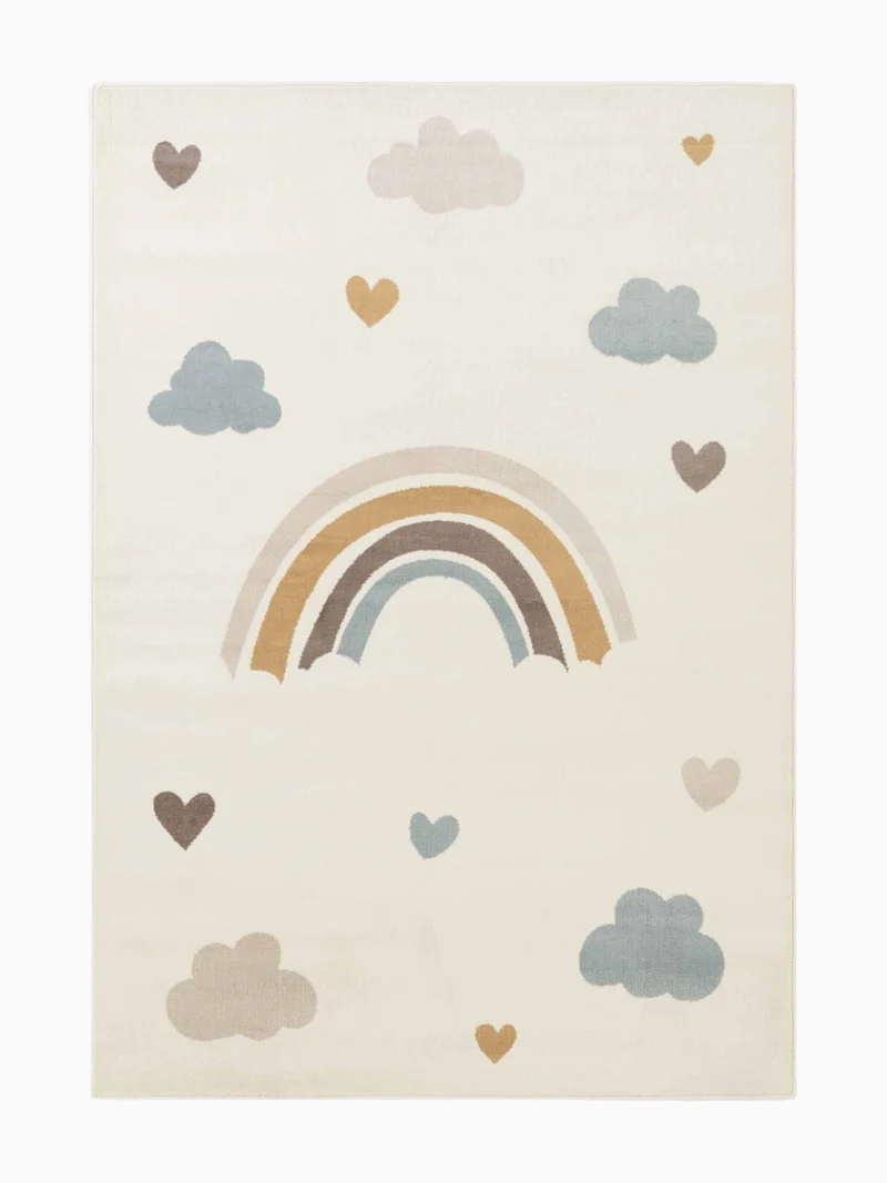 Kinderteppich Regenbogen Wolken Creme Bunt