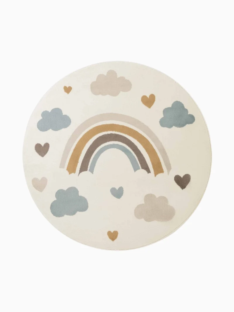 Kinderteppich Regenbogen Wolken Creme Bunt Rund