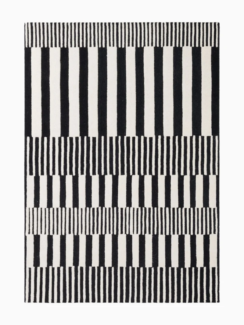 Handgefertigter Wollteppich Pulse Schwarz/Weiß