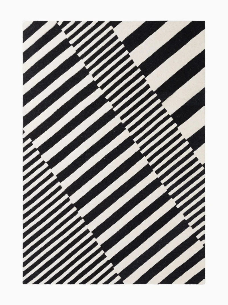 Handgefertigter Wollteppich Flux Schwarz/Weiß