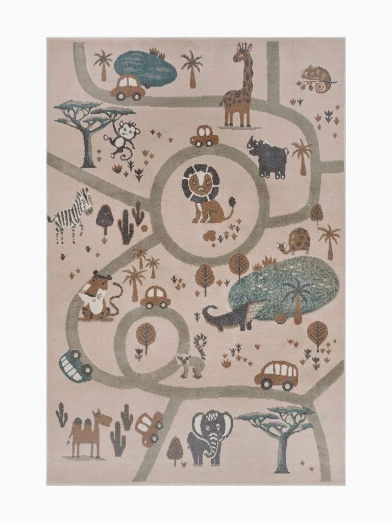 Kinderteppich Straße & Tiere Beige