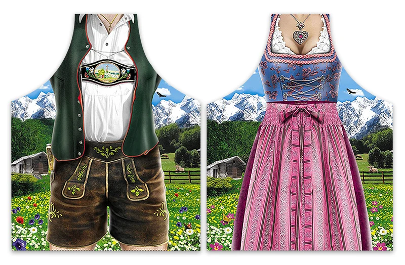 Kochschürzenset Dirndl & Lederhose (Bayerische Tracht)