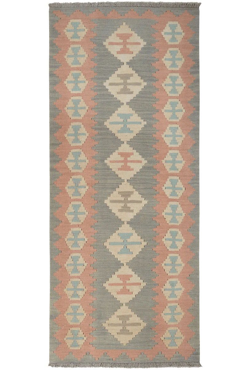 Kelim Gashgai · Handgewebt – Grau, 195x80 cm