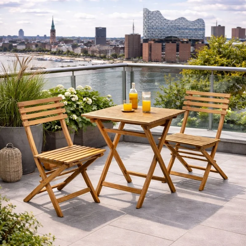 Teak Set BISTRO – 3-tlg. Balkonmöbel Balkonset Stühle + Tisch